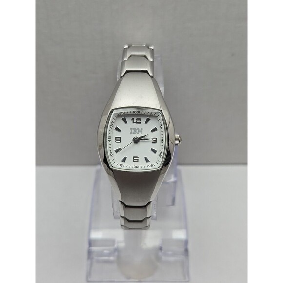 Tomax IBM Womens Quartz Watch Silvertone Tonneau White Dial Bracelet New Battery - Picture 1 of 11